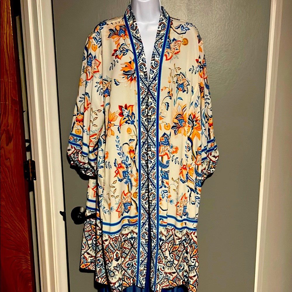 Chico's Blue and Orange Paisley Kimono